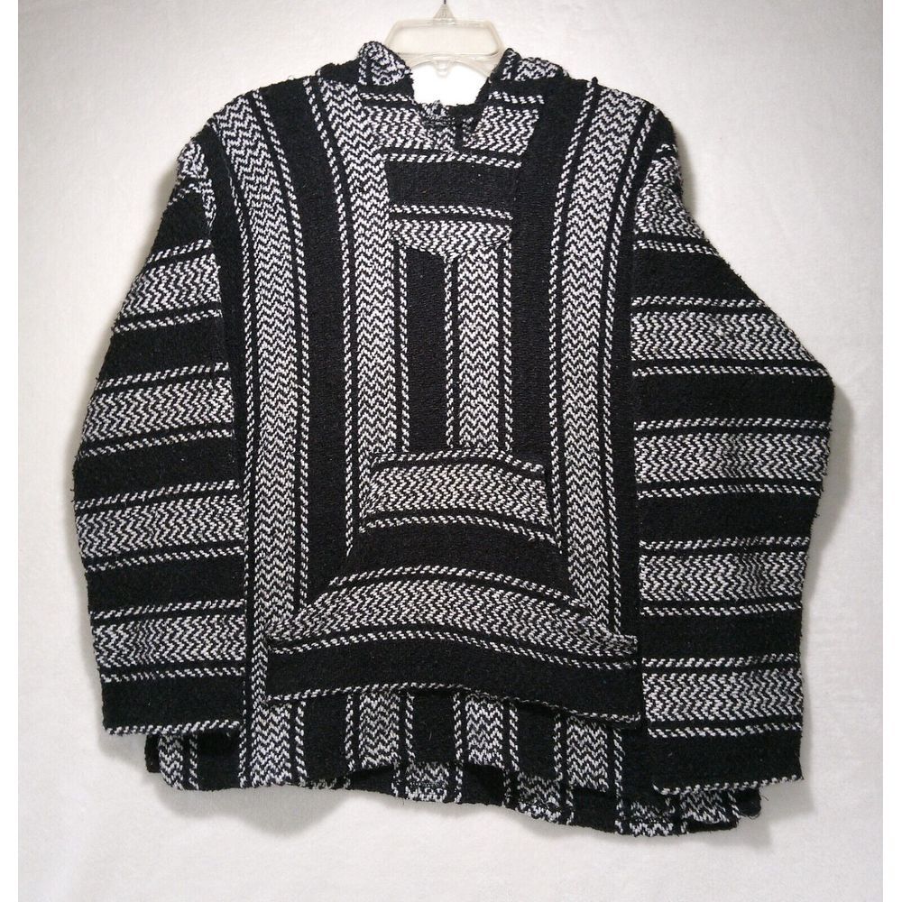Vintage Baja Joe Hoodie Large Black and‎ White Retro 90s Hippie